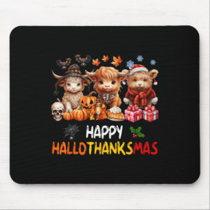 Happy Halloween Thanksgiving Christmas Cow Holiday Mouse Pad