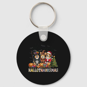 Happy Halloween Thanksgiving Christmas Dog Lovers Keychain