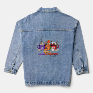 happy halloween thanksgiving christmas funny nurse denim jacket
