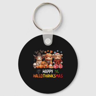 Happy Halloween Thanksgiving Christmas Highland Co Keychain