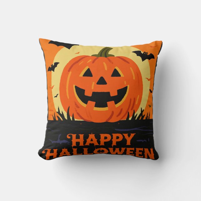 Happy Halloween Throw Pillow (Front)