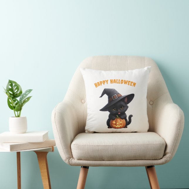 Happy Halloween Throw Pillow (Chair)