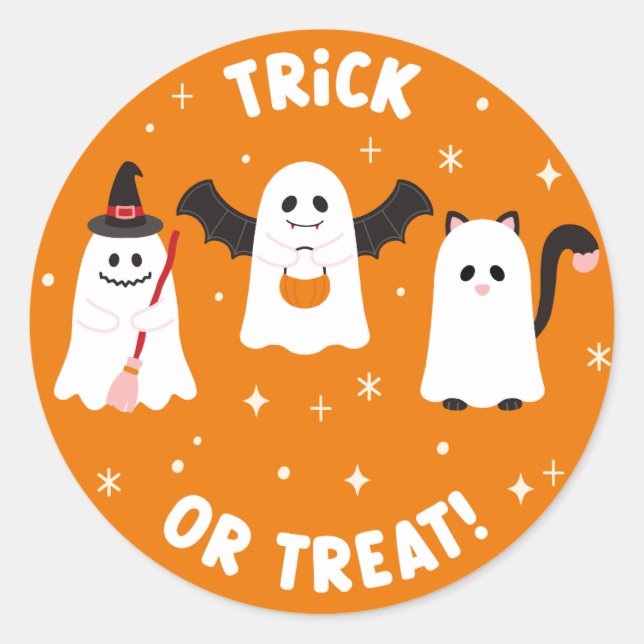 Happy Halloween Trick or Treat Ghosts Classic Round Sticker (Front)