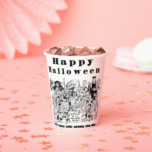 Happy Halloween Trick or Treat Spooky Illustration Paper Cups (Insitu)