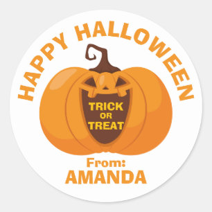 Happy Halloween Trick or Treat Spooky Pumpkin Face Classic Round Sticker