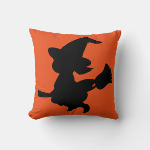 Happy Halloween Trick or Treat Witch with Broom Throw Pillow