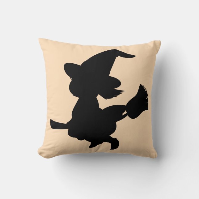 Happy Halloween Trick or Treat Witch with Broom Throw Pillow (Front)