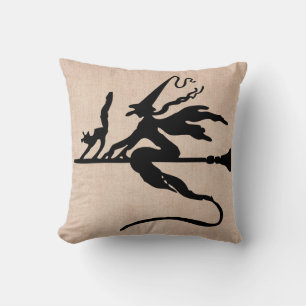 Happy Halloween Trick or Treat Witch with Broom Throw Pillow