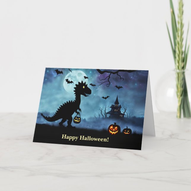 Happy Halloween Trick or Treating Cute Dinosaur  Card (Front)