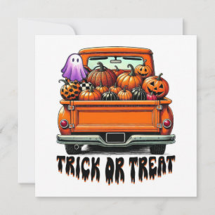 Happy Halloween truck pumkins Card