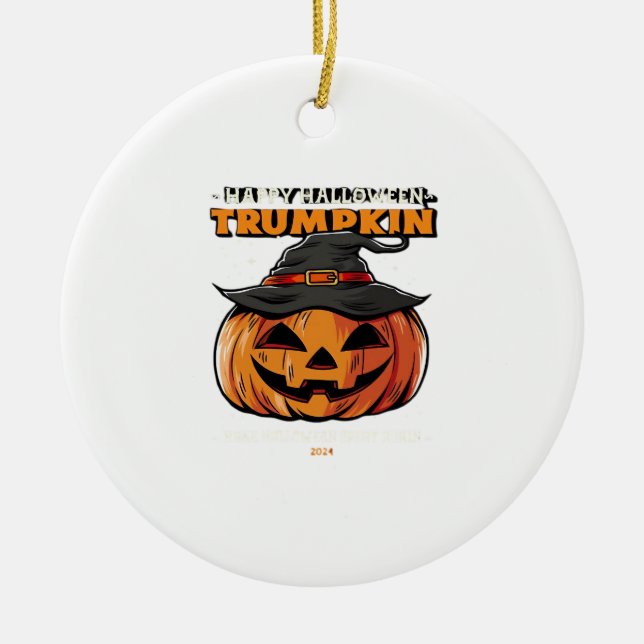 Happy Halloween Trumpkin Classic Ceramic Ornament (Front)
