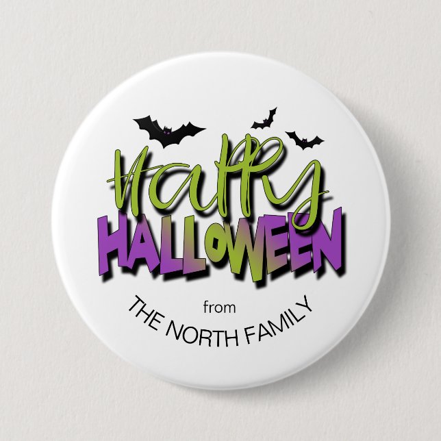 Happy Halloween Typography w/Bats Green ID685 3 Inch Round Button (Front)