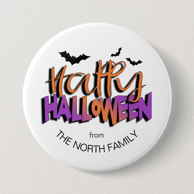 Happy Halloween Typography w/Bats Orange ID685 3 Inch Round Button (Front)