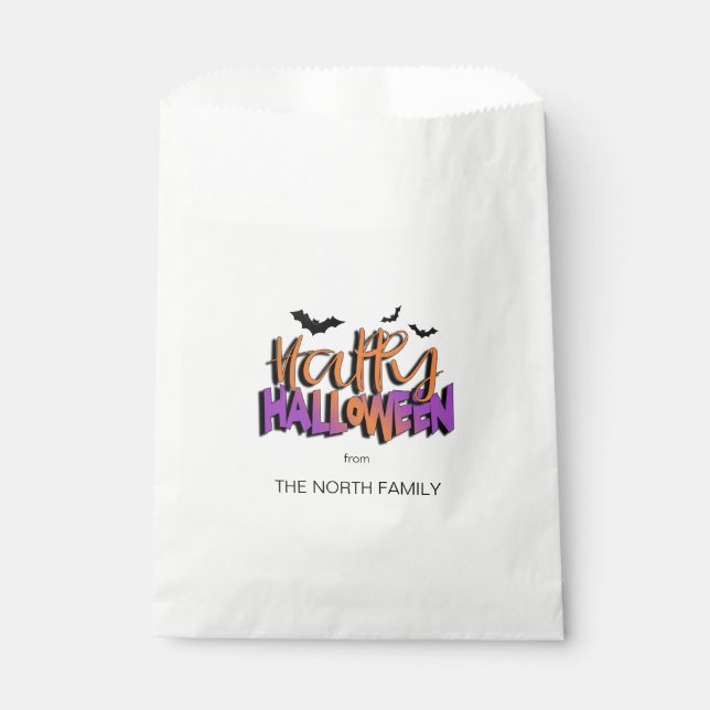 Happy Halloween Typography w/Bats Orange ID685 Favour Bag (Front)