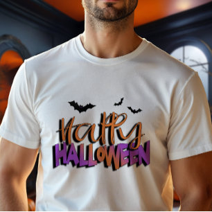 Happy Halloween Typography w/Bats Orange ID685 T-Shirt