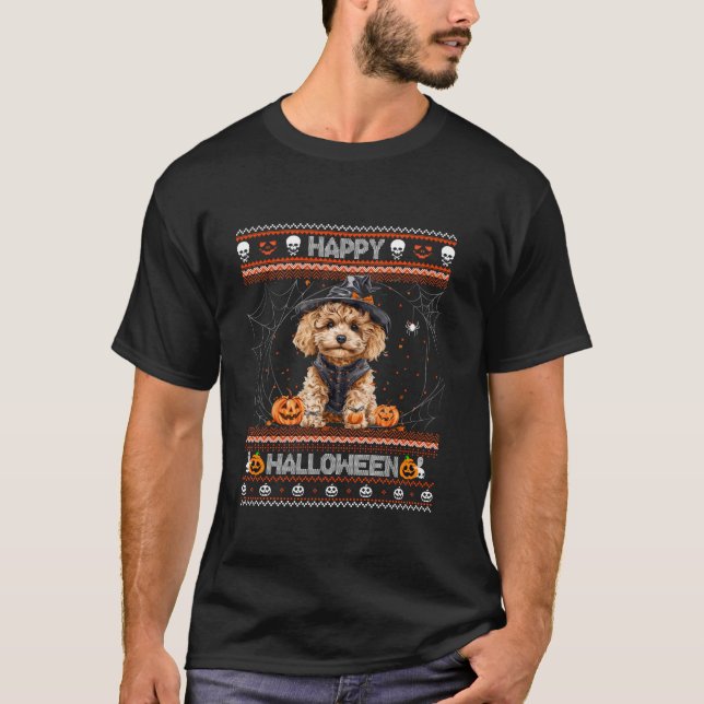 Happy Halloween Ugly Poodle Howl o ween Pumpkin Do T-Shirt (Front)