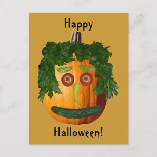 Happy Halloween - Uncut Pumpkin Face Postcard