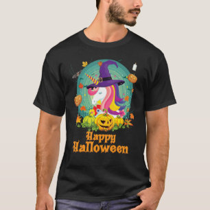 Happy Halloween Unicorn Dog Pumpkin Witch Ghost Cu T-Shirt