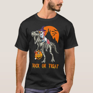 Happy Halloween Unicorn Riding Skeleton Dinosaur R T-Shirt