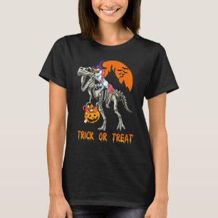 Happy Halloween Unicorn Riding Skeleton Dinosaur R T-Shirt