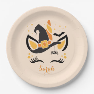 Happy Halloween Unicorn Witch With Eyelashes Paper Plate