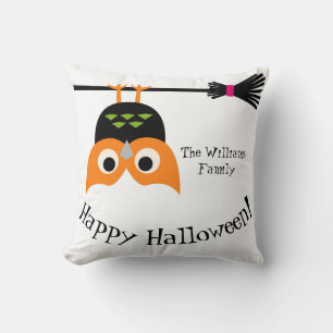 Happy Halloween Upside Down Owl with Broom Pillow
