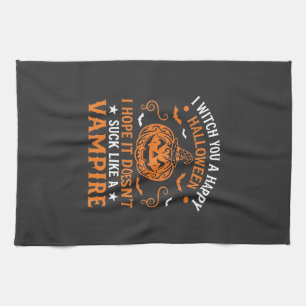 Happy Halloween Vampire Pumpkin Witch Hat Bats Kitchen Towel
