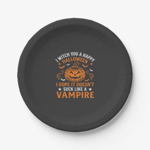 Happy Halloween Vampire Pumpkin Witch Hat Bats Paper Plate