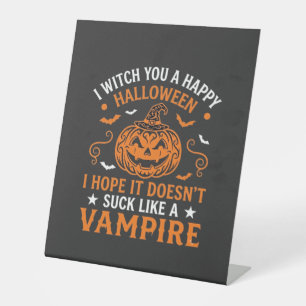 Happy Halloween Vampire Pumpkin Witch Hat Bats Pedestal Sign