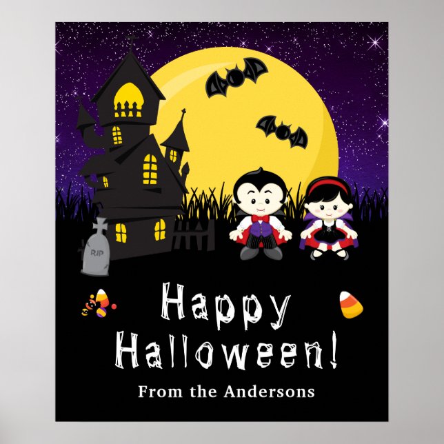 Happy Halloween Vampires Purple Party Sign (Front)