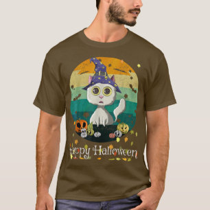 Happy Halloween Vintage Kawaii Witch Cat & Pumpkin T-Shirt
