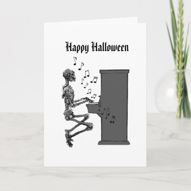 Happy Halloween Vintage Musical Skeleton Piano Card (Front)