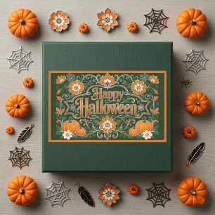 Happy Halloween Vintage Pumpkins White Florals Art Sticker