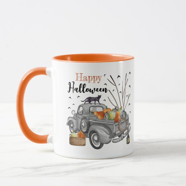 Happy Halloween Vintage Truck Pumpkins Mug (Left)
