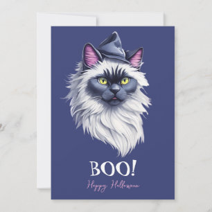 Happy Halloween watercolor birman cat in witch hat Holiday Card