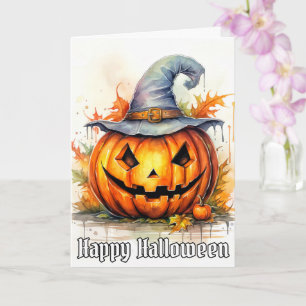Happy Halloween Watercolor Pumpkin Art Card