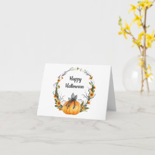 Happy Halloween Watercolor Pumpkin Wreath Card
