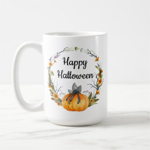 Happy Halloween Watercolor Pumpkin Wreath Coffee Mug