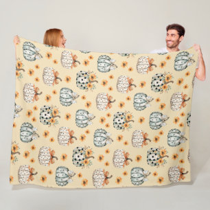 Happy Halloween Watercolor pumpkins and flowers  Fleece Blanket