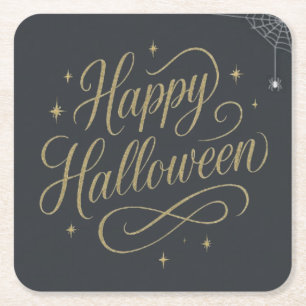 happy halloween web square paper coaster