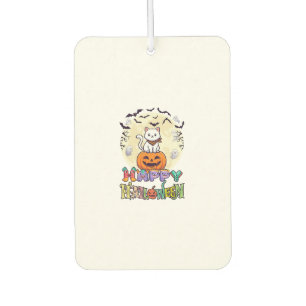 Happy Halloween White Cat Pumpkin Moon Bats Ghosts Air Freshener