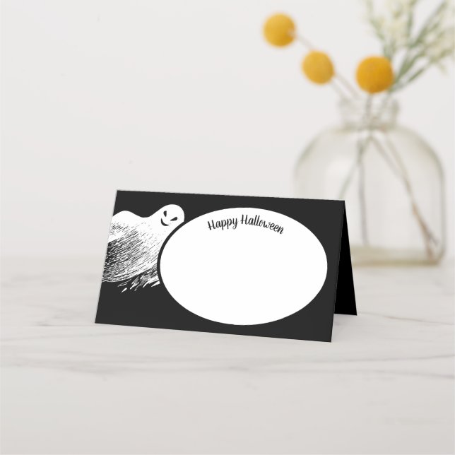 Happy Halloween White Whispy Ghost  Place Card (Front)