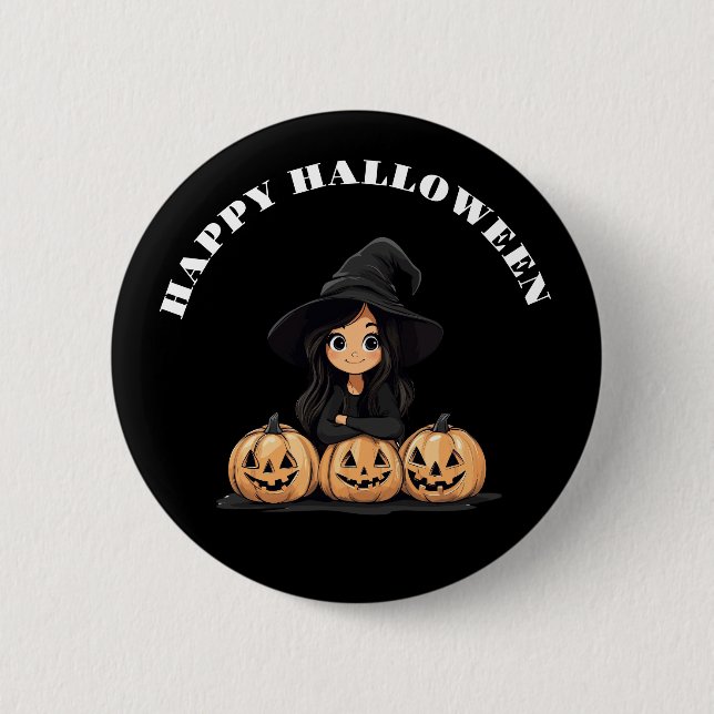 Happy Halloween Witch 2 Inch Round Button (Front)