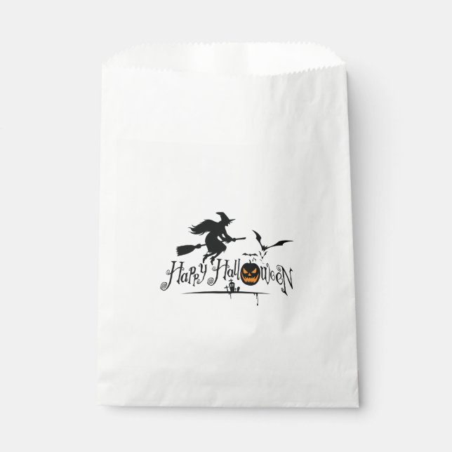 Happy Halloween Witch And Bats Favour Bag (Front)