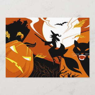 Happy Halloween witch, bats and pumpkins Card