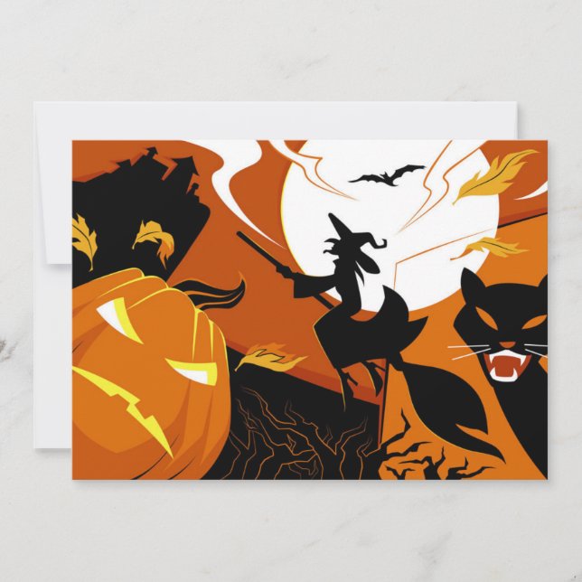 Happy Halloween witch, bats and pumpkins Card (Front)