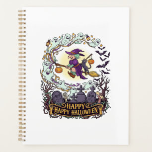 Happy Halloween Witch Broom Black Cat Ghosts_1 Planner