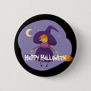 Happy Halloween Witch, Broom, Hat 2 Inch Round Button