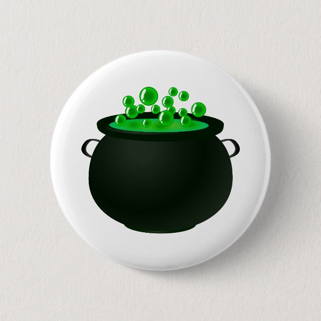 Happy Halloween Witch Bubble Cauldron Green Magic 2 Inch Round Button (Front)