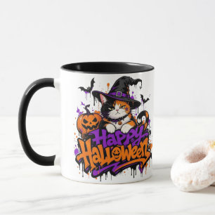 Happy Halloween Witch Calico Cat  Mug